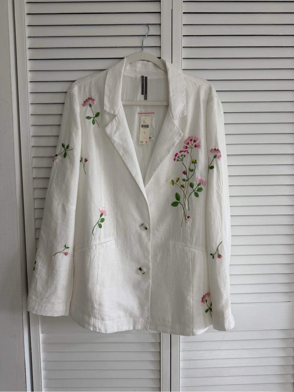 ANTHROPOLOGIE EMBROIDERED LINEN BLAZER WHITE SIZE L NWT - Picture 11 of 17